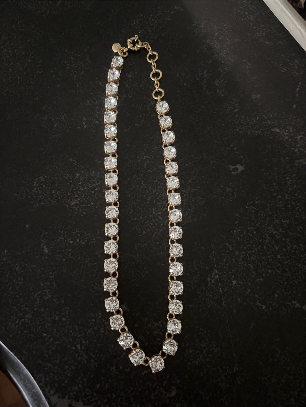 J. Crew Gold and Clear Crystal Tennis Necklace